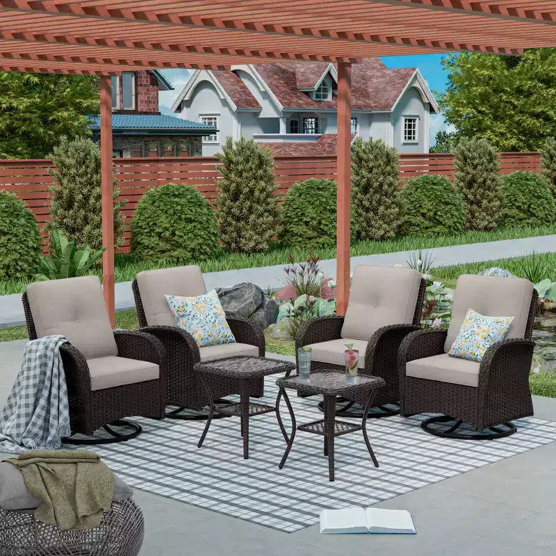 UPTIOT Ensemble de conversation de patio avec 6 fauteuils à bascule pivotants en osier