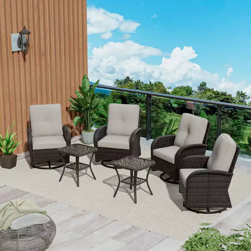 UPTIOT Ensemble de conversation de patio avec 6 fauteuils à bascule pivotants en osier