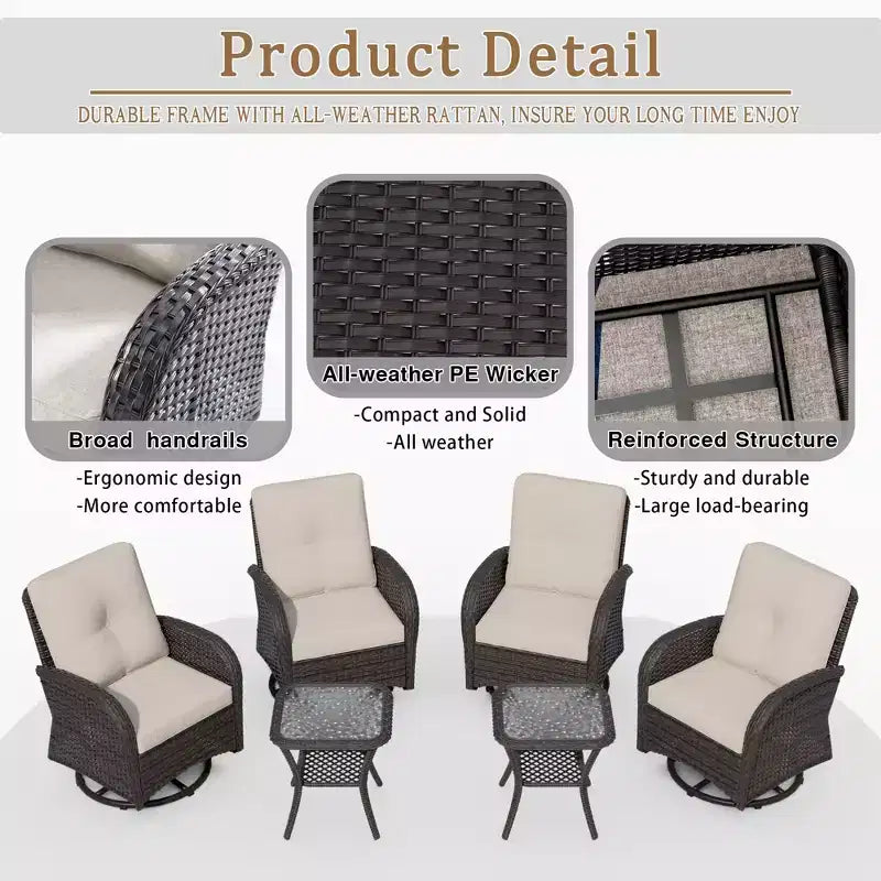 UPTIOT Ensemble de conversation de patio avec 6 fauteuils à bascule pivotants en osier