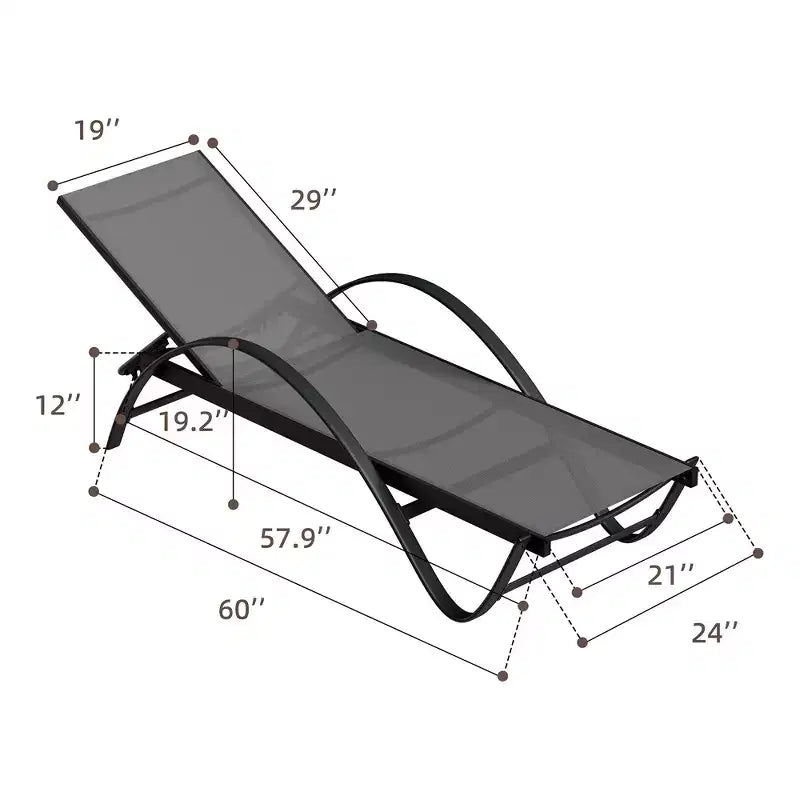 Celebalcony Chaise longue d'extérieur, lot de 2, chaise longue de piscine avec accoudoir en forme de S, chaises longues de patio avec dossier réglable