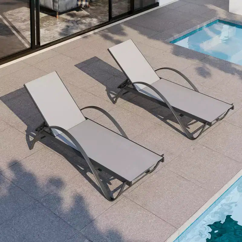 Celebalcony Chaise longue d'extérieur, lot de 2, chaise longue de piscine avec accoudoir en forme de S, chaises longues de patio avec dossier réglable