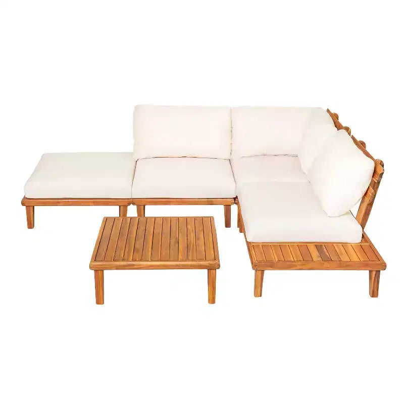 Christopher Knight Home Qevan Ensemble de canapés modulables d'extérieur 5 pièces en bois d'acacia moderne avec table basse