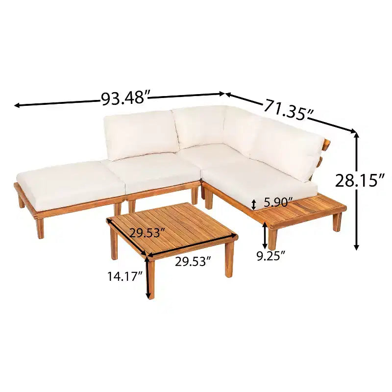 Christopher Knight Home Qevan Ensemble de canapés modulables d'extérieur 5 pièces en bois d'acacia moderne avec table basse