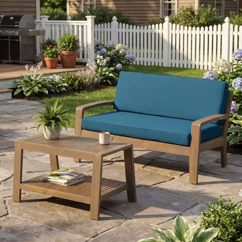 Christopher Knight Home Jela Ensemble de canapé deux places et table basse de patio transitionnel en bois d'acacia avec coussins
