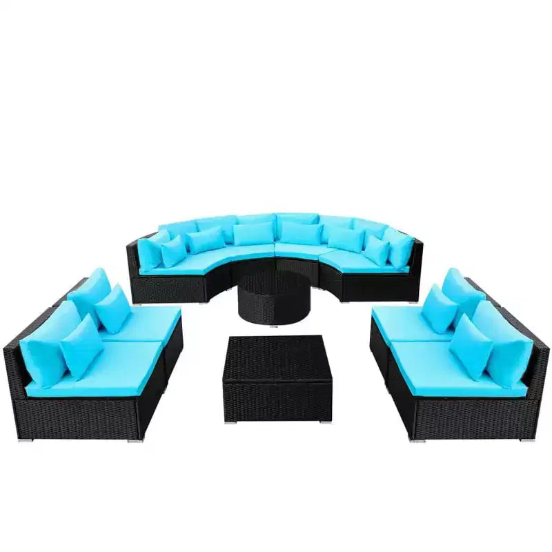 vidaXL Canapé de jardin noir et bleu tropical