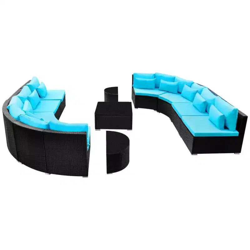 vidaXL Canapé de jardin noir et bleu tropical