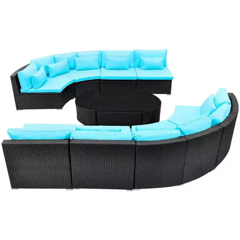 vidaXL Canapé de jardin noir et bleu tropical
