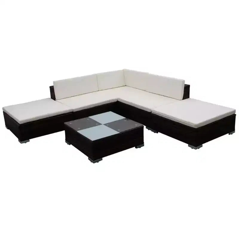 vidaXL Patio Furniture Set 6 Piece Patio Sectional Sofa with Table Poly Rattan