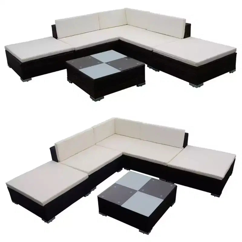 vidaXL Salon de Jardin 6 Pièces Canapé d'Angle avec Table Résine Tressée