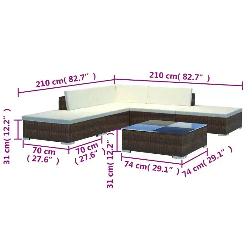vidaXL Salon de Jardin 6 Pièces Canapé d'Angle avec Table Résine Tressée