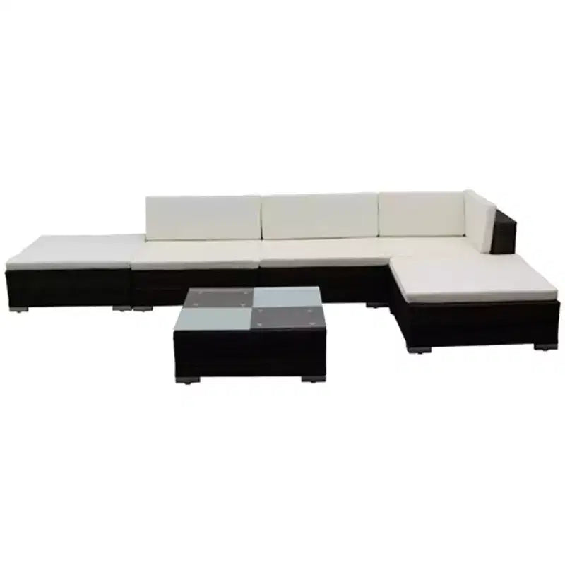 vidaXL Salon de Jardin 6 Pièces Canapé d'Angle avec Table Résine Tressée