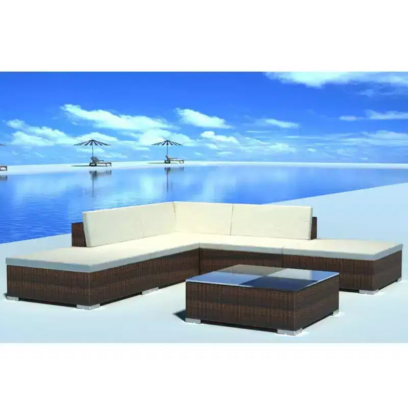 vidaXL Salon de Jardin 6 Pièces Canapé d'Angle avec Table Résine Tressée