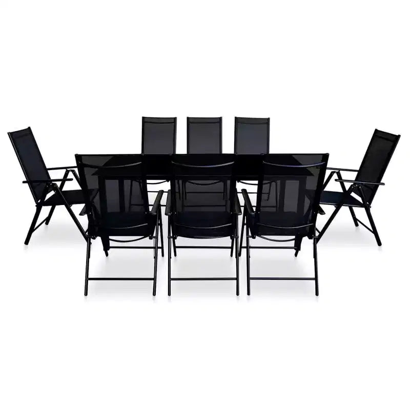 vidaXL Table et chaises de jardin Noir Aluminium laqué, Verre, Textilène