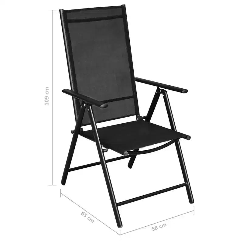 vidaXL Table et chaises de jardin Noir Aluminium laqué, Verre, Textilène