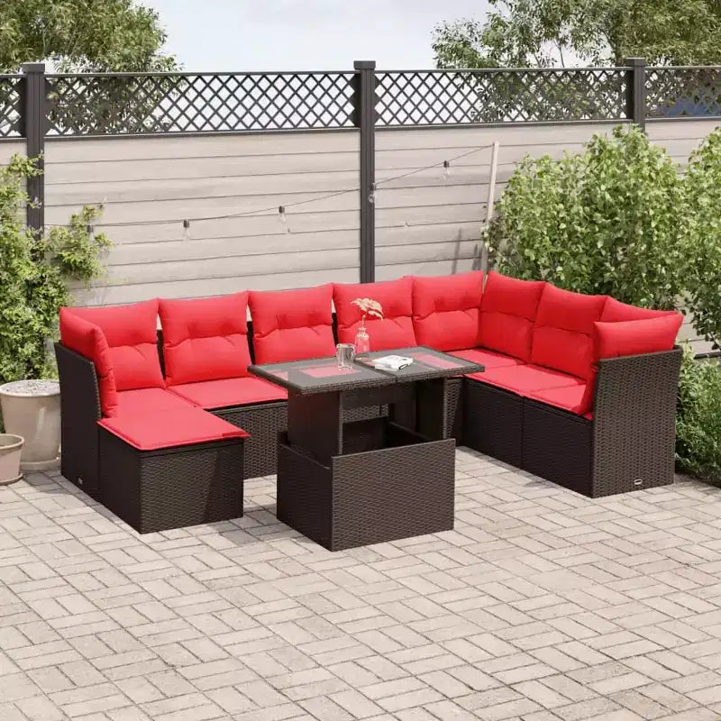 vidaXL Salon de jardin avec coussins, Ensemble de canapés modulaires d'extérieur, 9 pièces, résine tressée