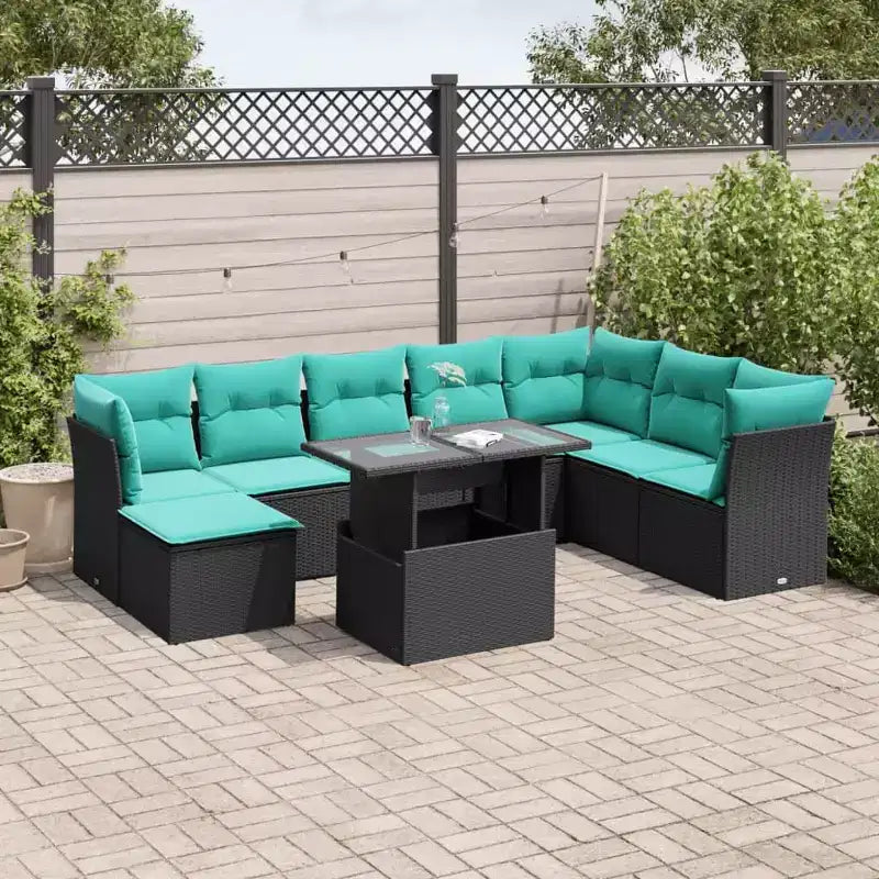 vidaXL Salon de jardin avec coussins, Ensemble de canapés modulaires d'extérieur, 9 pièces, résine tressée