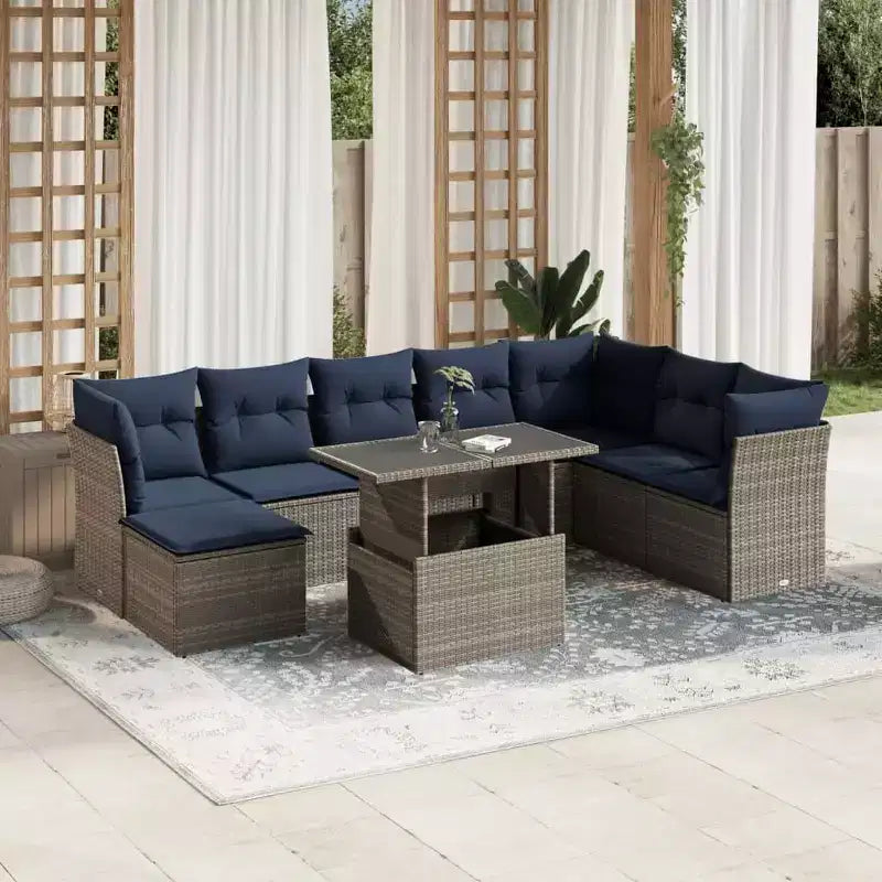 vidaXL Salon de jardin avec coussins, Ensemble de canapés modulaires d'extérieur, 9 pièces, résine tressée