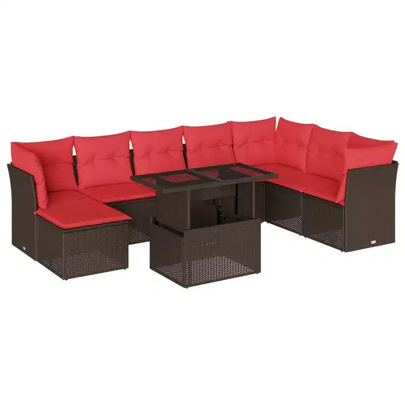 vidaXL Salon de jardin avec coussins, Ensemble de canapés modulaires d'extérieur, 9 pièces, résine tressée