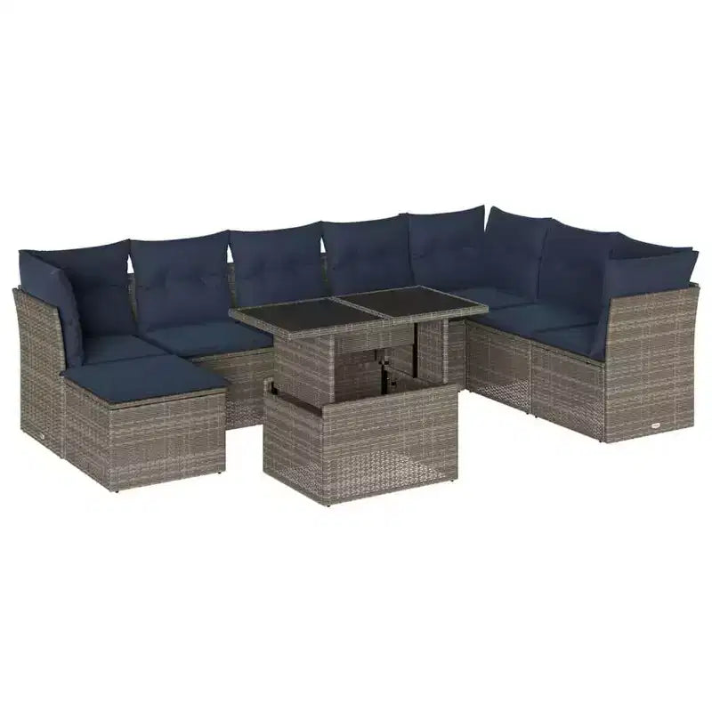 vidaXL Salon de jardin avec coussins, Ensemble de canapés modulaires d'extérieur, 9 pièces, résine tressée