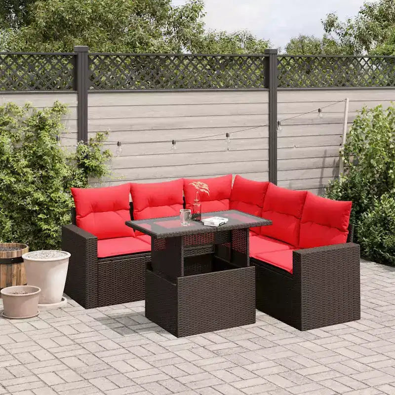 vidaXL Salon de jardin 6 pièces avec coussins résine tressée noir