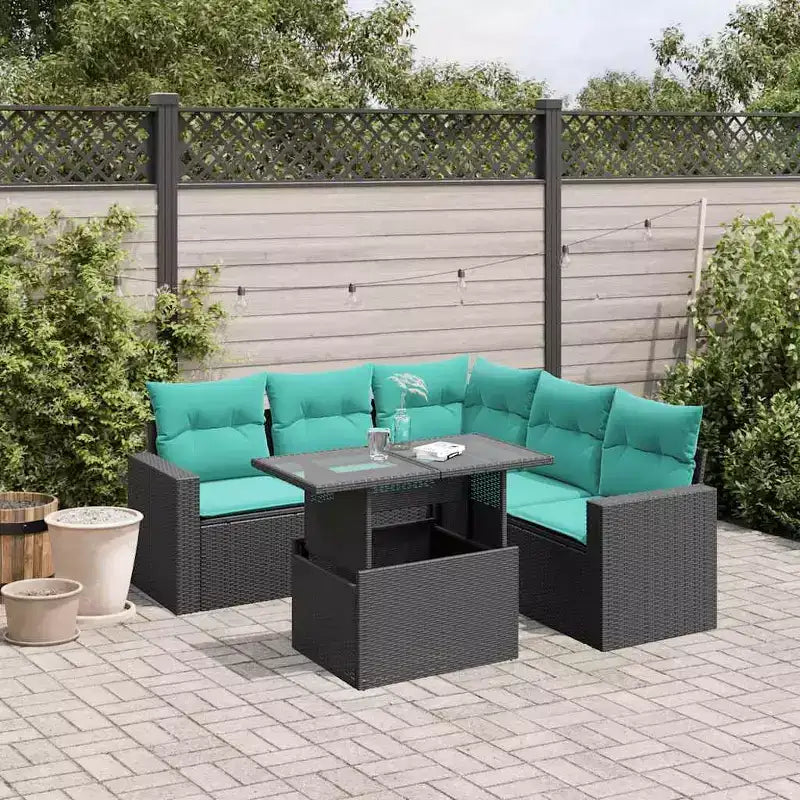 vidaXL Salon de jardin 6 pièces avec coussins résine tressée noir