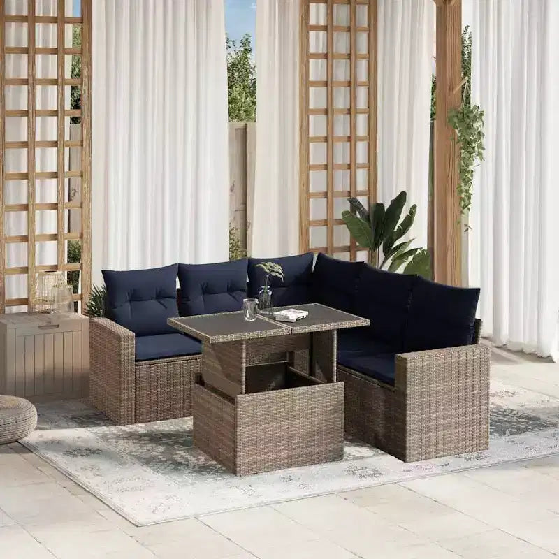 vidaXL Salon de jardin 6 pièces avec coussins résine tressée noir