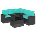vidaXL 6 Piece Garden Sofa Set with Cushions Black Poly Rattan
