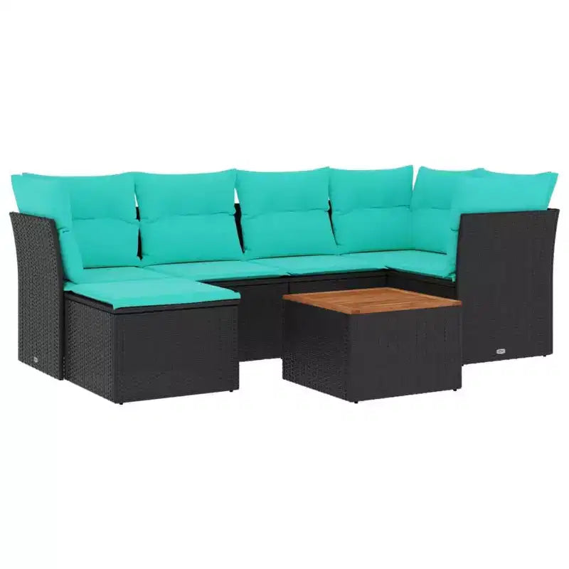 vidaXL 7 Piece Patio Sofa Set with Cushions Black Poly Rattan