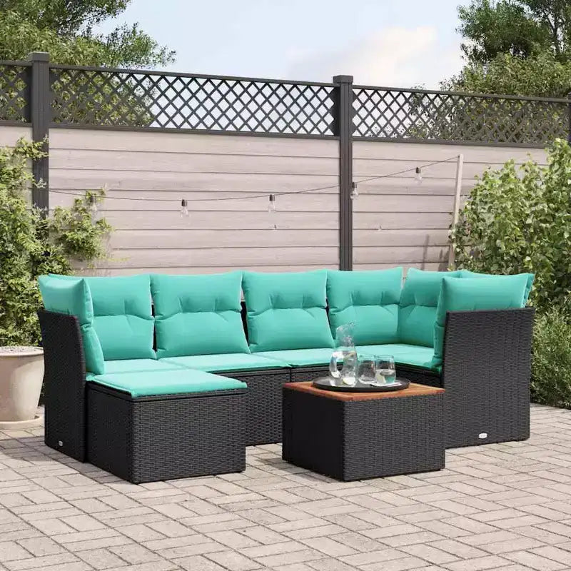 vidaXL Salon de jardin 7 pcs avec coussins résine tressée noir