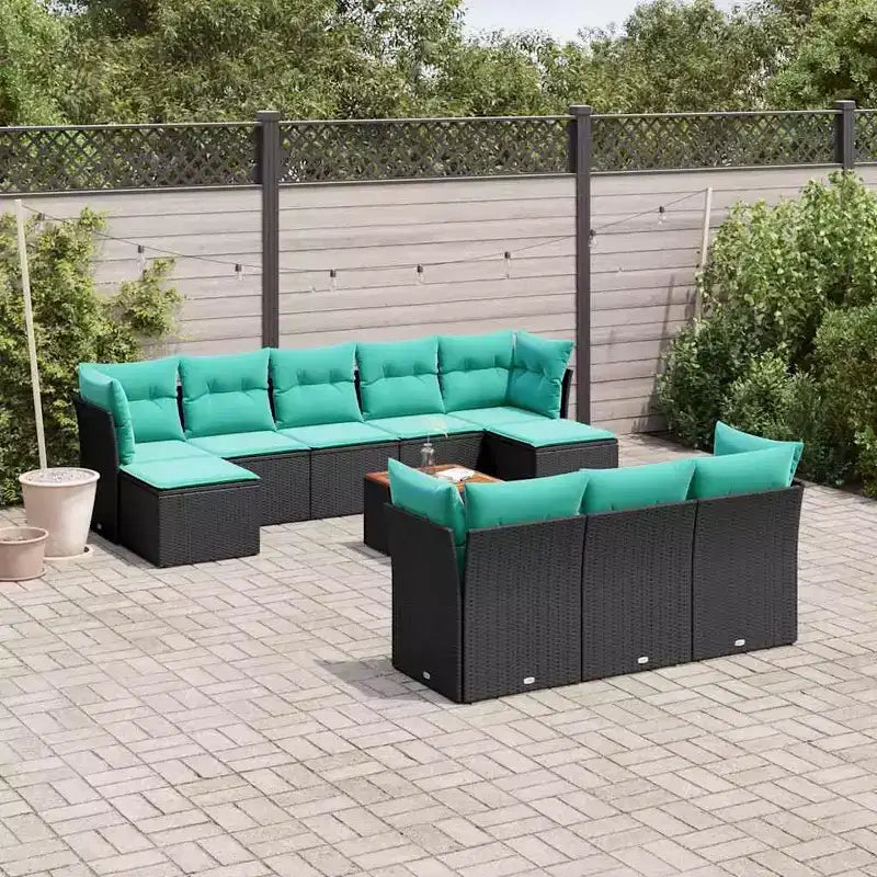 vidaXL Salon de jardin 11 pièces avec coussins en résine tressée noir