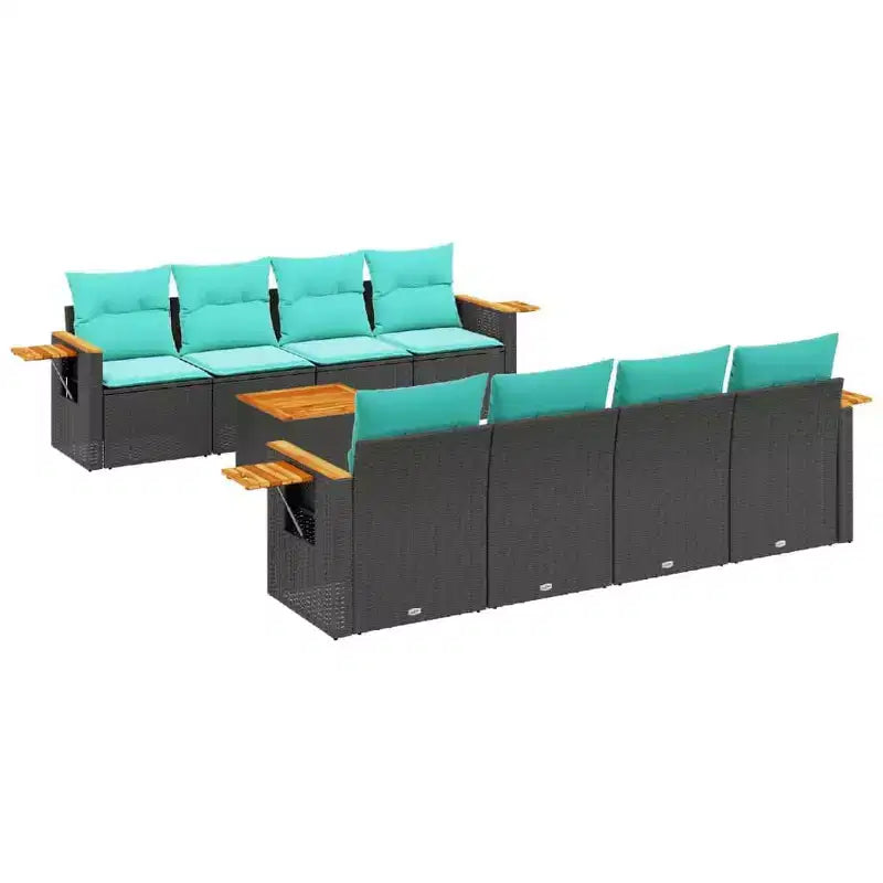 vidaXL 9 Piece Patio Sofa Set with Cushions Black Poly Rattan