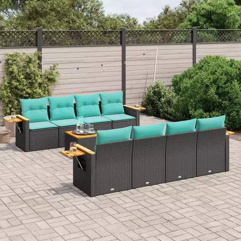 vidaXL Salon de jardin 9 pcs avec coussins résine tressée noir