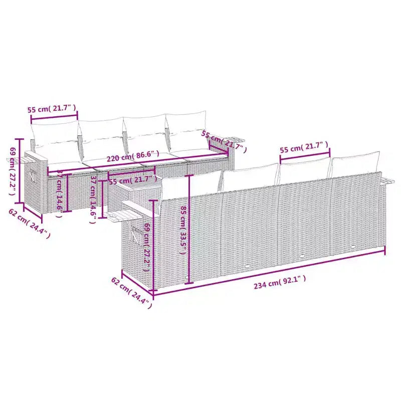 vidaXL Salon de jardin 9 pcs avec coussins résine tressée noir