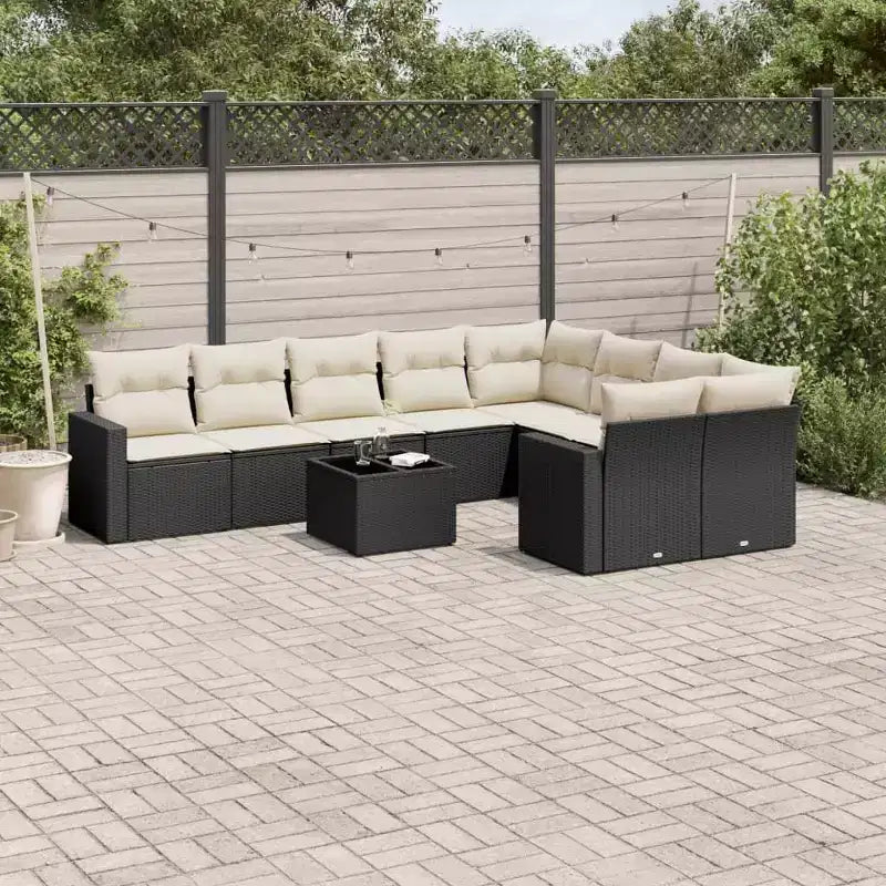 vidaXL Salon de jardin noir en résine tressée avec grands coussins, résistant aux UV