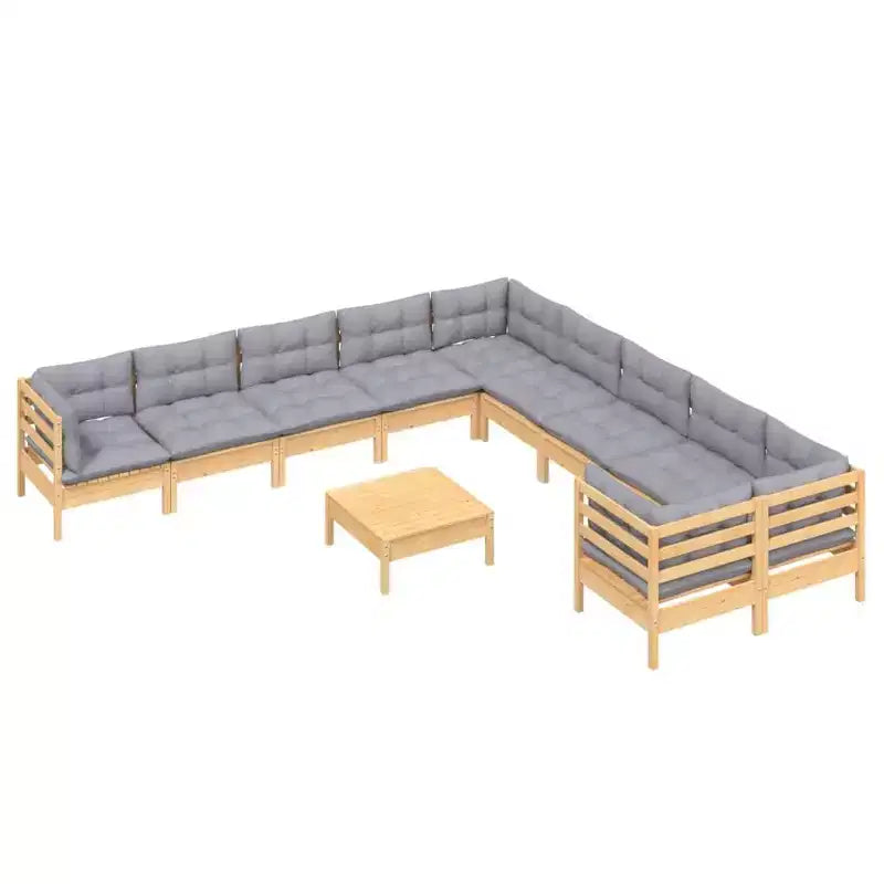 vidaXL Salon de jardin gris Bois de pin massif, tissu 100 % polyester