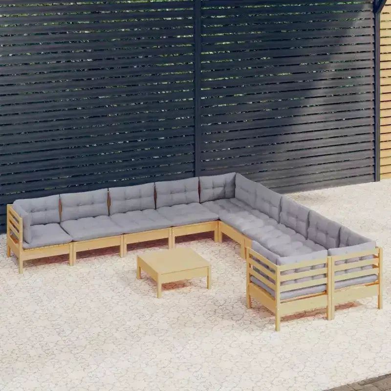 vidaXL Salon de jardin gris Bois de pin massif, tissu 100 % polyester