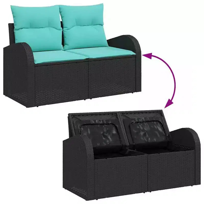 vidaXL Salon de jardin 7 pcs – Noir et turquoise