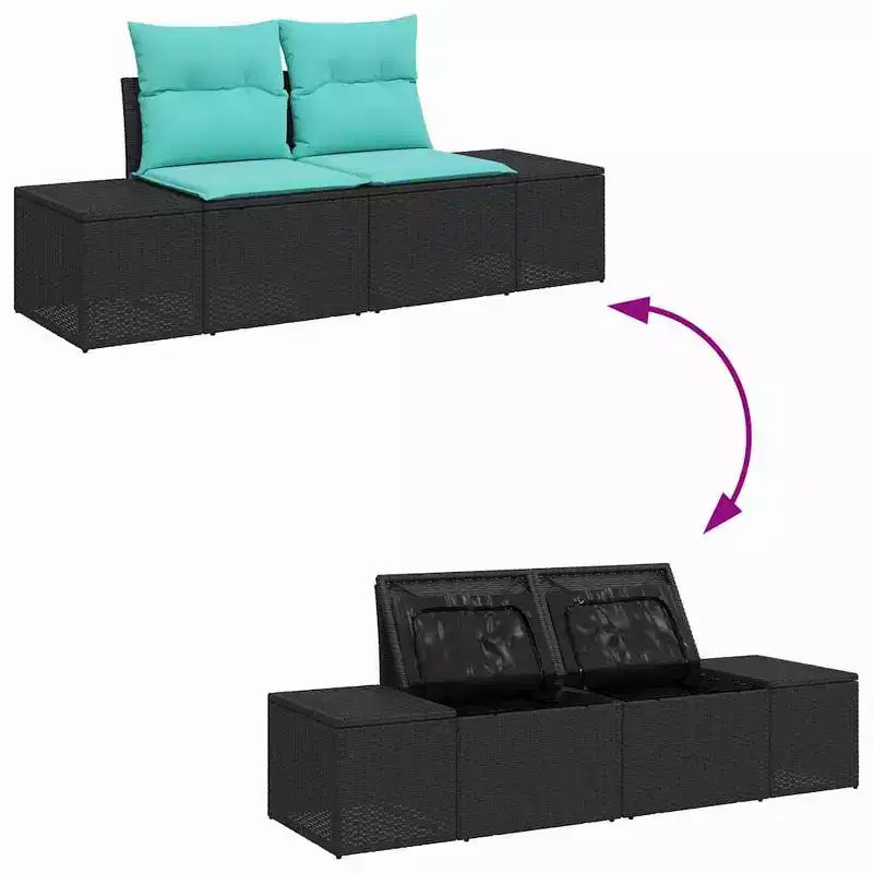 vidaXL Salon de jardin 8 pcs Noir et turquoise 319 x 209 x 85 cm - Noir et turquoise sans table