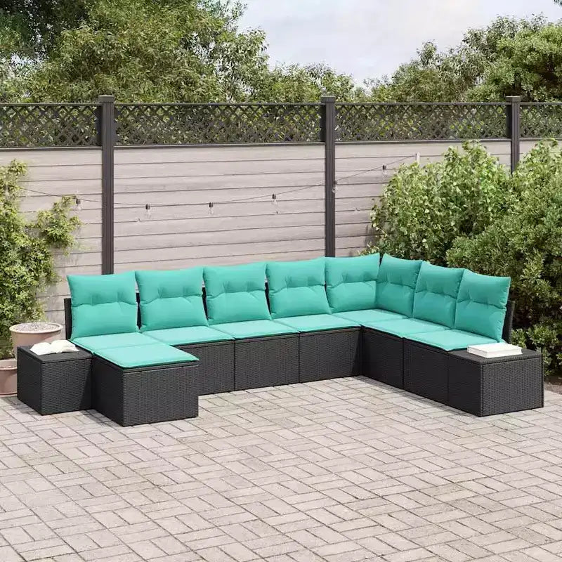 vidaXL Salon de jardin 8 pcs Noir et turquoise 319 x 209 x 85 cm - Noir et turquoise sans table