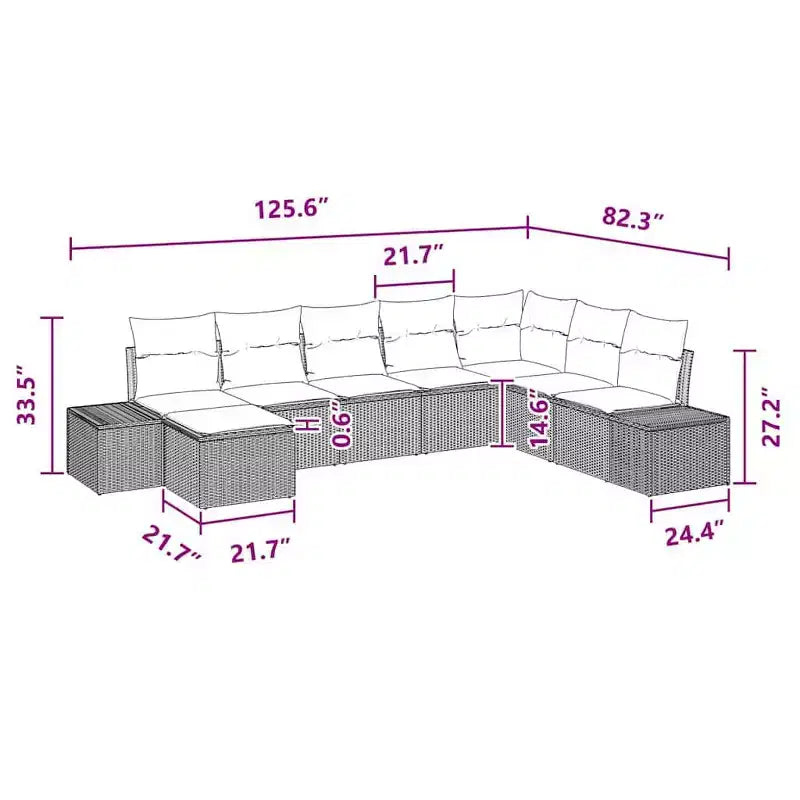 vidaXL Salon de jardin 8 pcs Noir et turquoise 319 x 209 x 85 cm - Noir et turquoise sans table