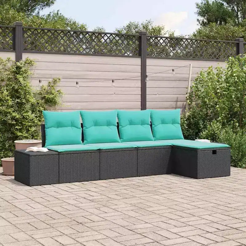 vidaXL Salon de jardin 5 pcs Noir 55 x 62 x 69 cm Résine tressée - Noir sans table Bleu