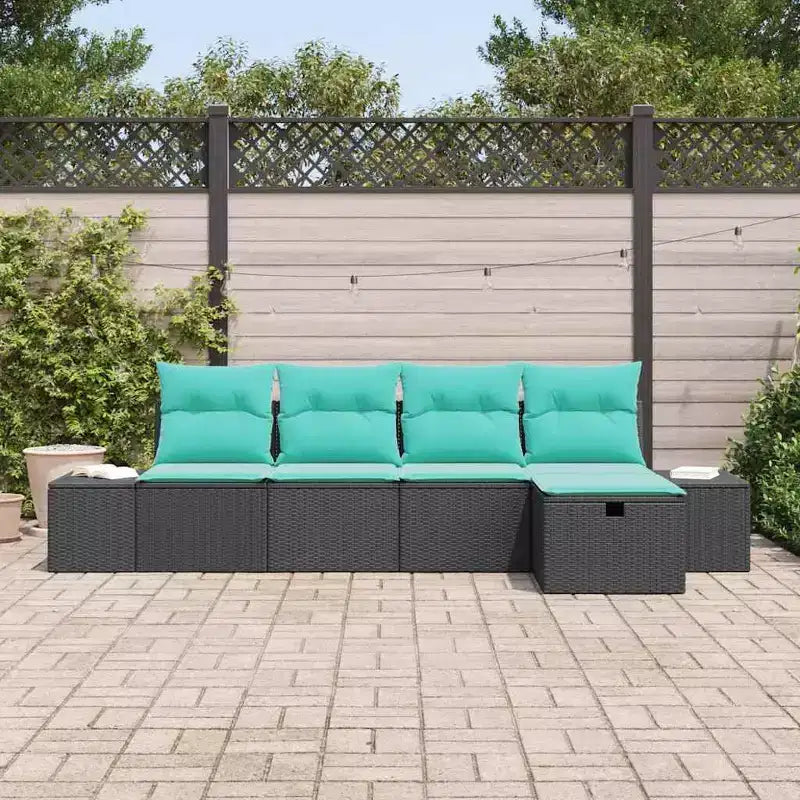 vidaXL Salon de jardin 5 pcs Noir 55 x 62 x 69 cm Résine tressée - Noir sans table Bleu