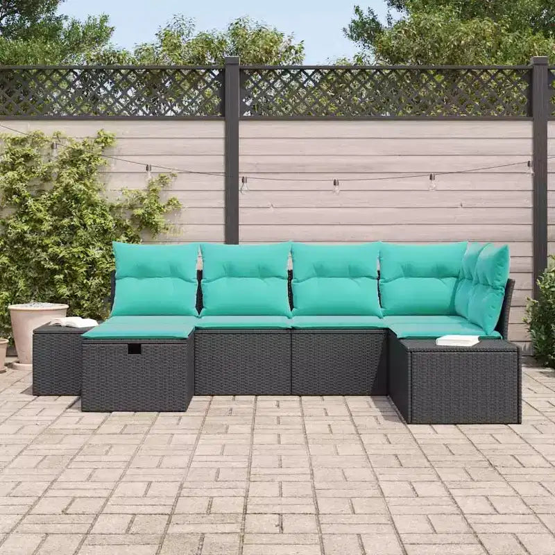 vidaXL Salon de jardin 6 pcs Noir 55 x 62 x 69 cm Résine tressée - Noir sans table Bleu