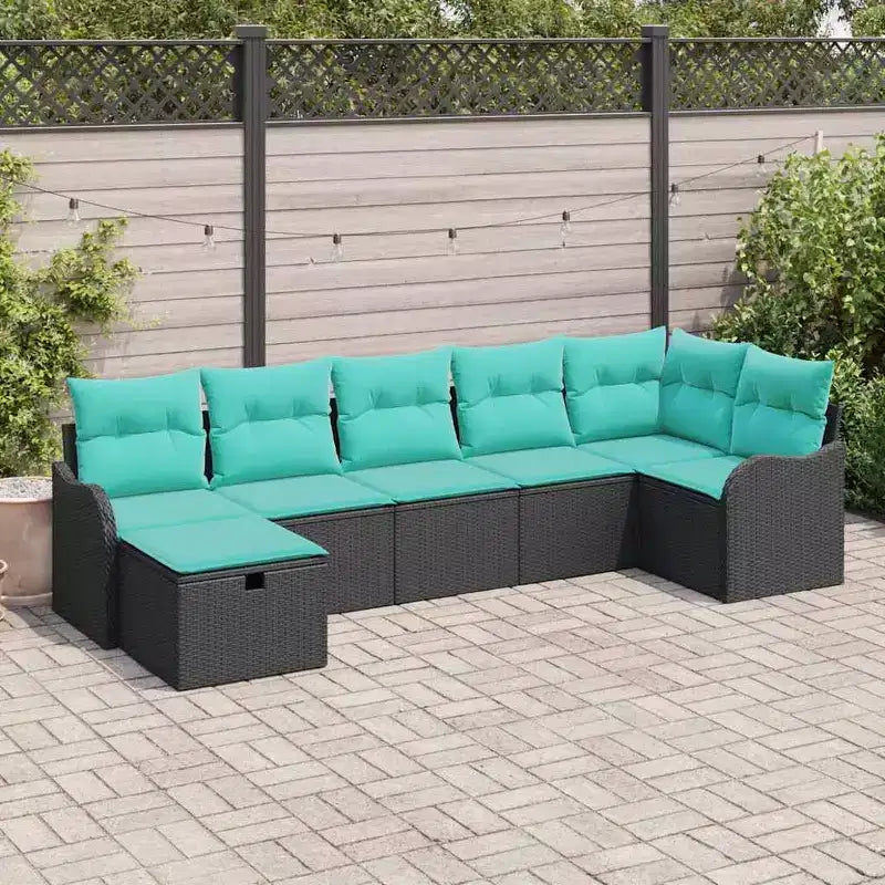 vidaXL Salon de jardin avec coussins 7 pcs Résine tressée noire - Noir sans table Bleu