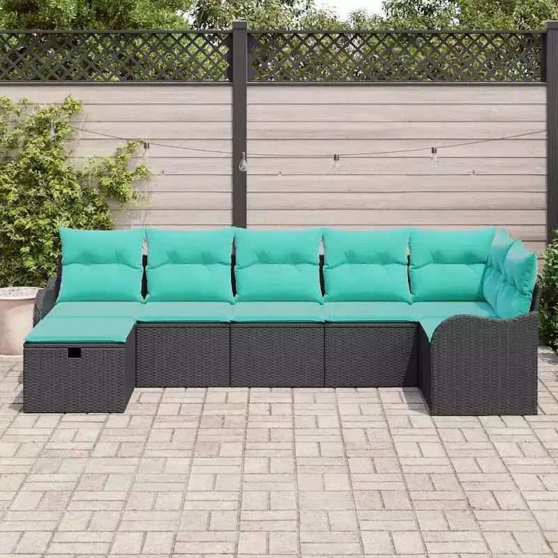 vidaXL Salon de jardin avec coussins 7 pcs Résine tressée noire - Noir sans table Bleu