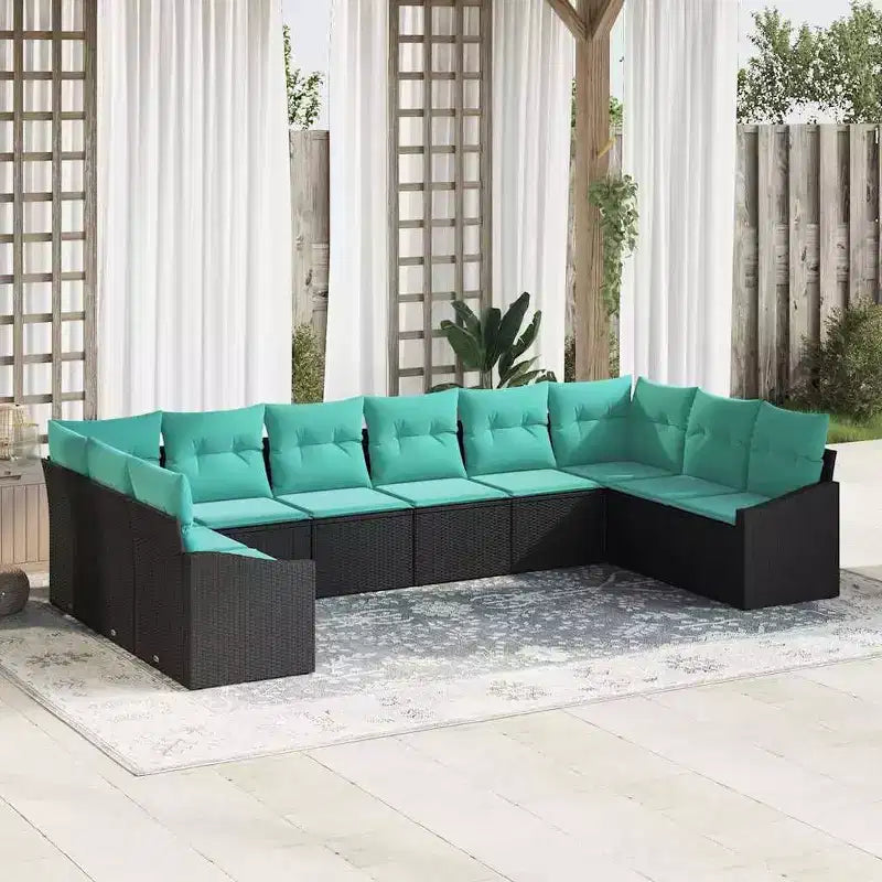 vidaXL Salon de jardin avec coussins 10 pcs noir et turquoise