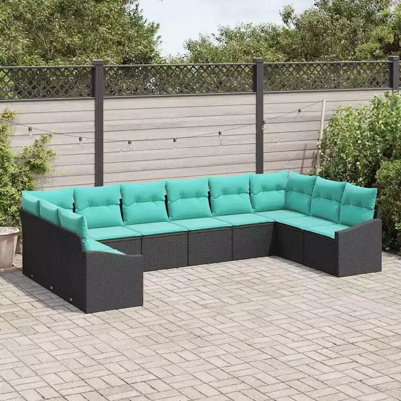 vidaXL Salon de jardin avec coussins 10 pcs noir et turquoise