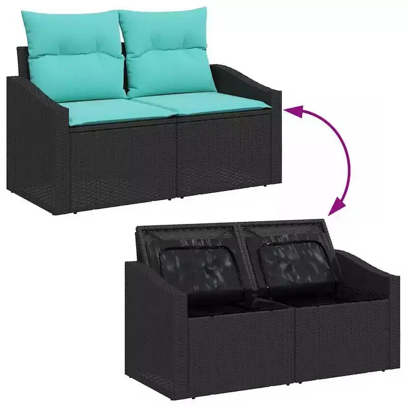 vidaXL Salon de jardin avec coussins 10 pcs noir et turquoise