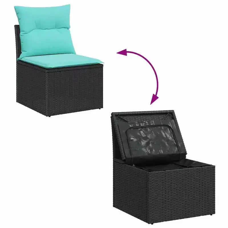vidaXL Salon de jardin avec coussins 6 pcs Noir et turquoise