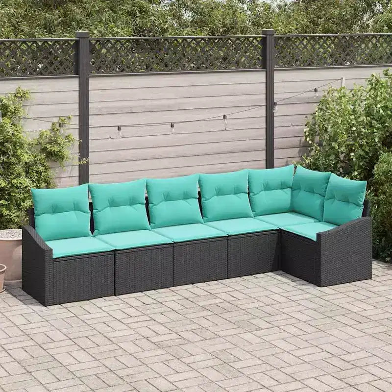 vidaXL Salon de jardin avec coussins 6 pcs Noir et turquoise